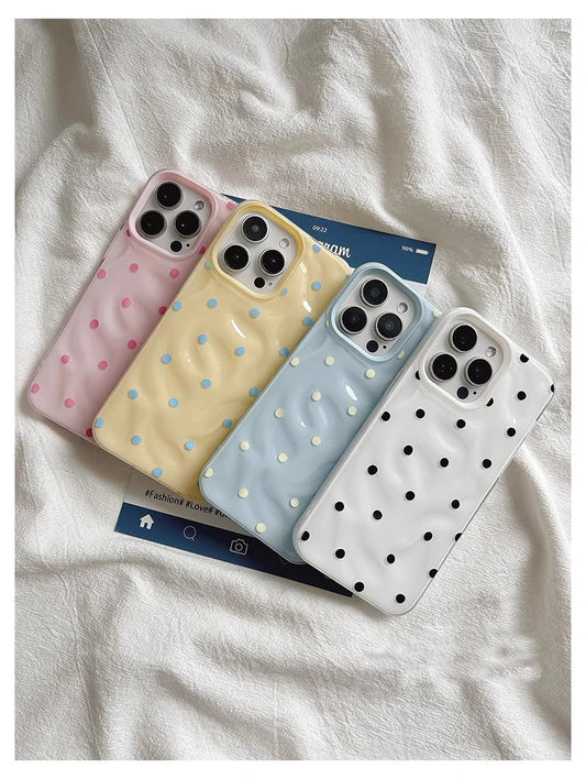 Love Polka Dot Fold Texture Silicone Shockproof Case for iPhone 13–16 Pro Max Series