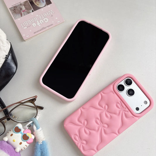 Cute 3D Bow Silicone Shockproof Phone Case for iPhone 13–17 Pro Max Series