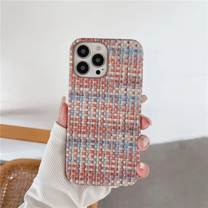 Luxury Braided Cloth Texture Silicone Shockproof Case for iPhone 11–16 Pro Max Plus