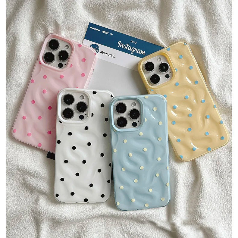 Love Polka Dot Fold Texture Silicone Shockproof Case for iPhone 13–16 Pro Max Series