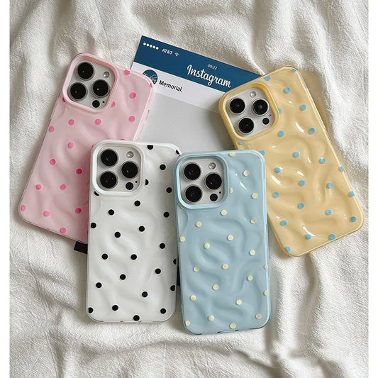 Love Polka Dot Fold Texture Silicone Shockproof Case for iPhone 13–16 Pro Max Series
