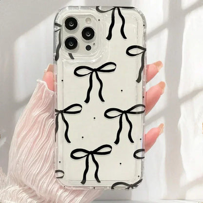 Cute Pink Heart Bow Shockproof Clear Phone Case for iPhone 11–17 Pro Max Series