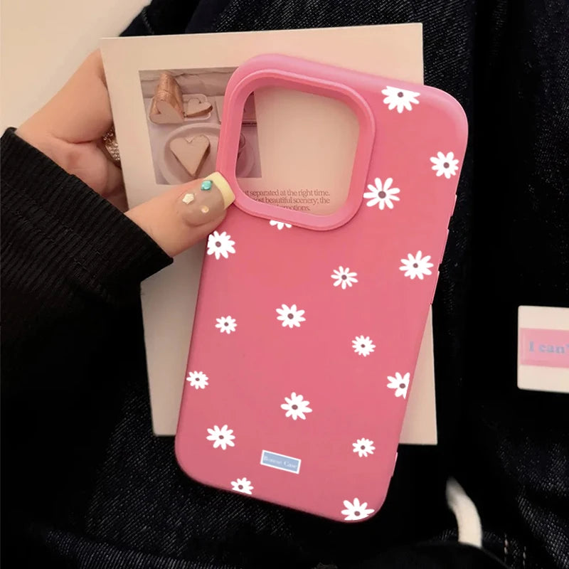 Cute Daisy Flower Shockproof Silicone Case for iPhone 11–17 Pro Max Series