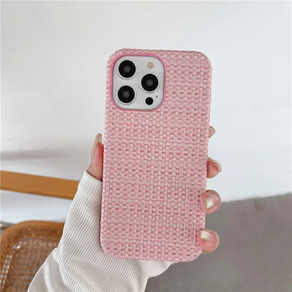 Luxury Braided Cloth Texture Silicone Shockproof Case for iPhone 11–16 Pro Max Plus