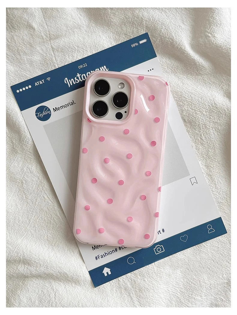 Love Polka Dot Fold Texture Silicone Shockproof Case for iPhone 13–16 Pro Max Series