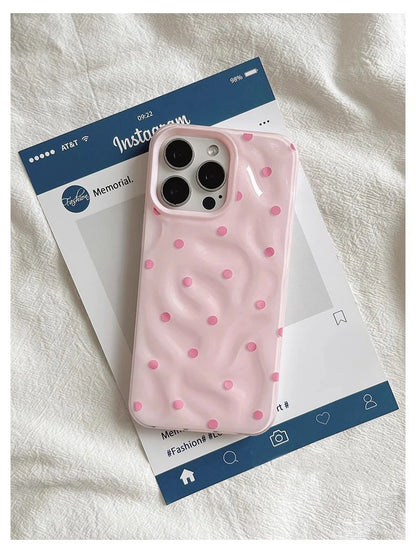 Love Polka Dot Fold Texture Silicone Shockproof Case for iPhone 13–16 Pro Max Series