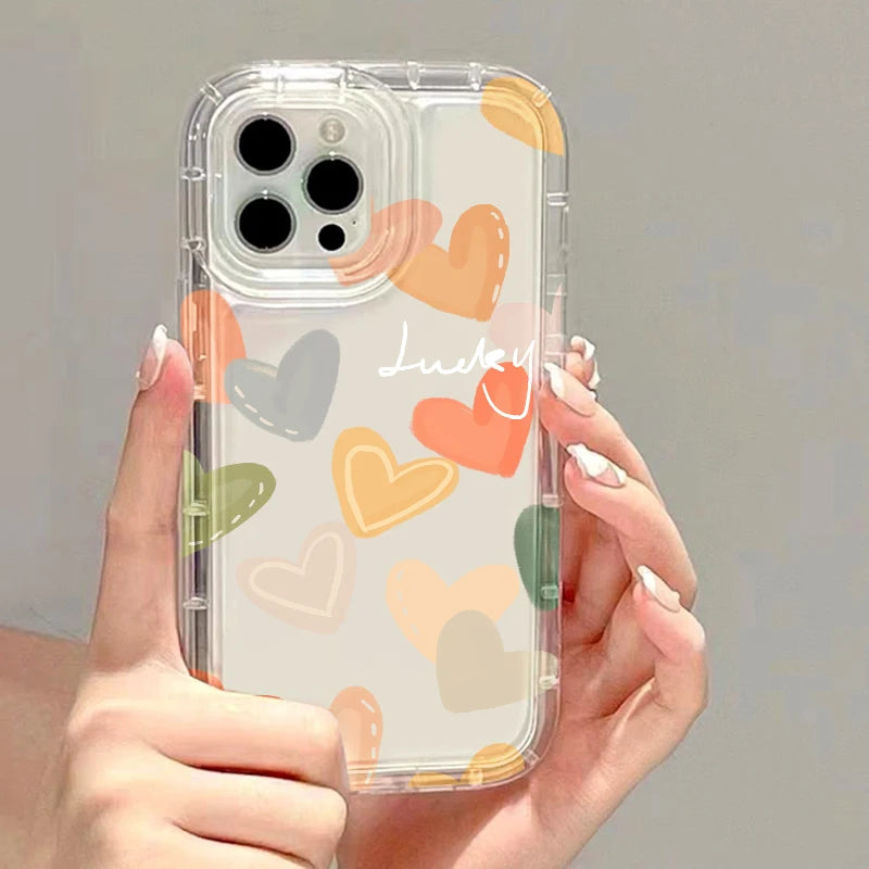Clear Love Heart Shockproof Silicone Case for iPhone 11–17 Pro Max Series