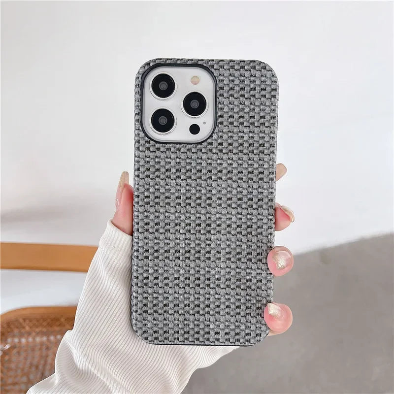 Luxury Braided Cloth Texture Silicone Shockproof Case for iPhone 11–16 Pro Max Plus
