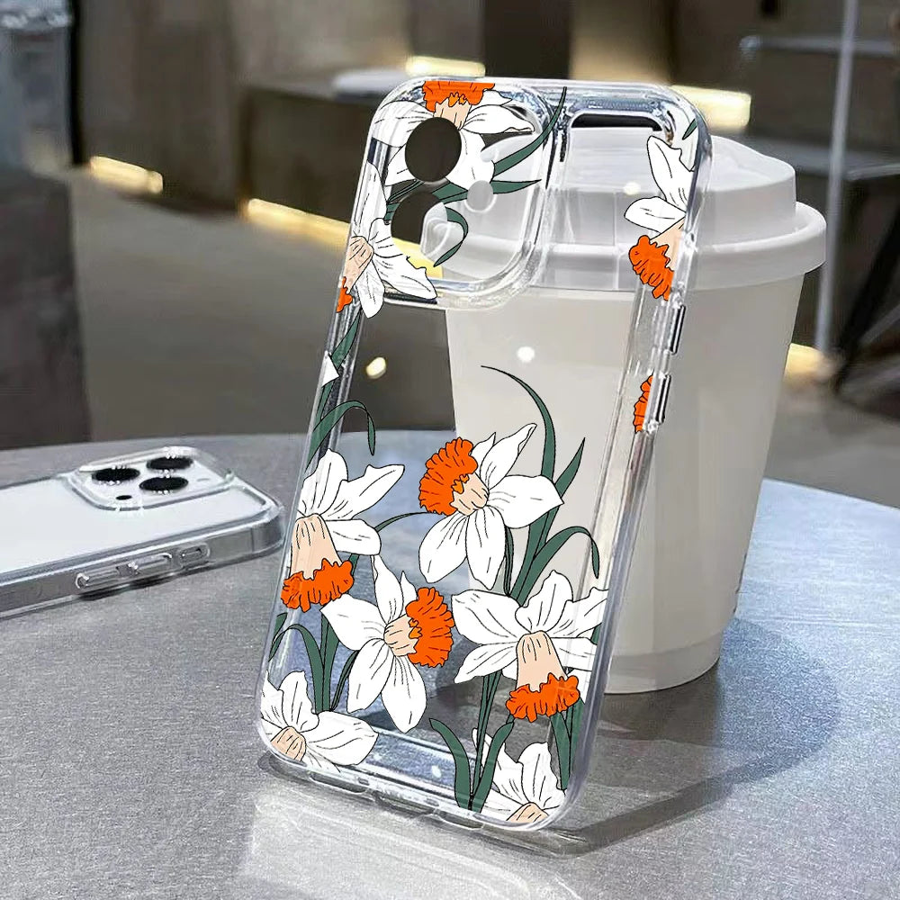 Flower Clear Shockproof Phone Case for iPhone 11–16 Pro Max Series