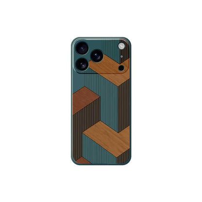 Geometric Wooden TPU Phone Case for iPhone 7–17 Pro Max Series