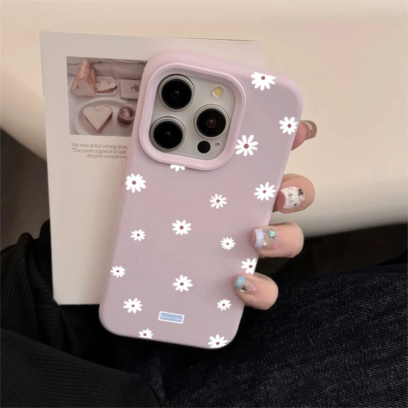Cute Daisy Flower Shockproof Silicone Case for iPhone 11–17 Pro Max Series