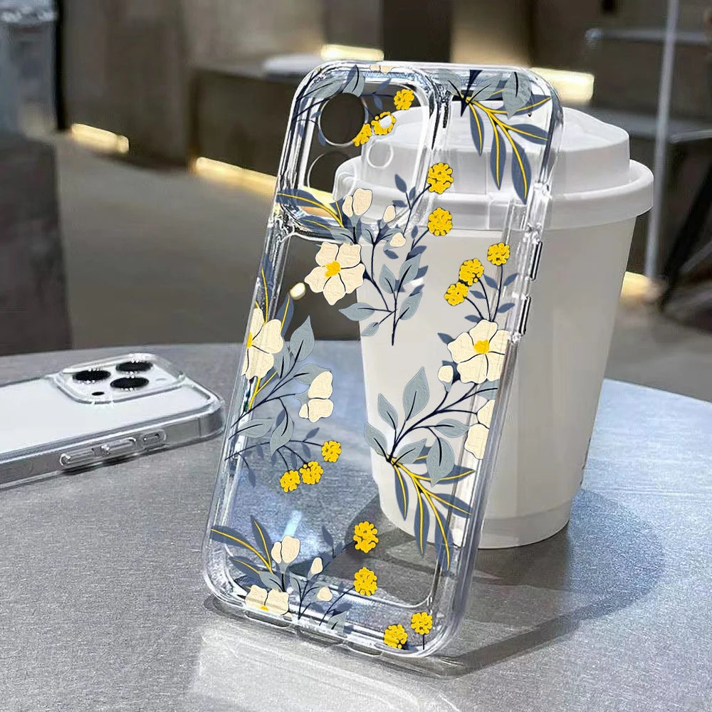 Flower Clear Shockproof Phone Case for iPhone 11–16 Pro Max Series