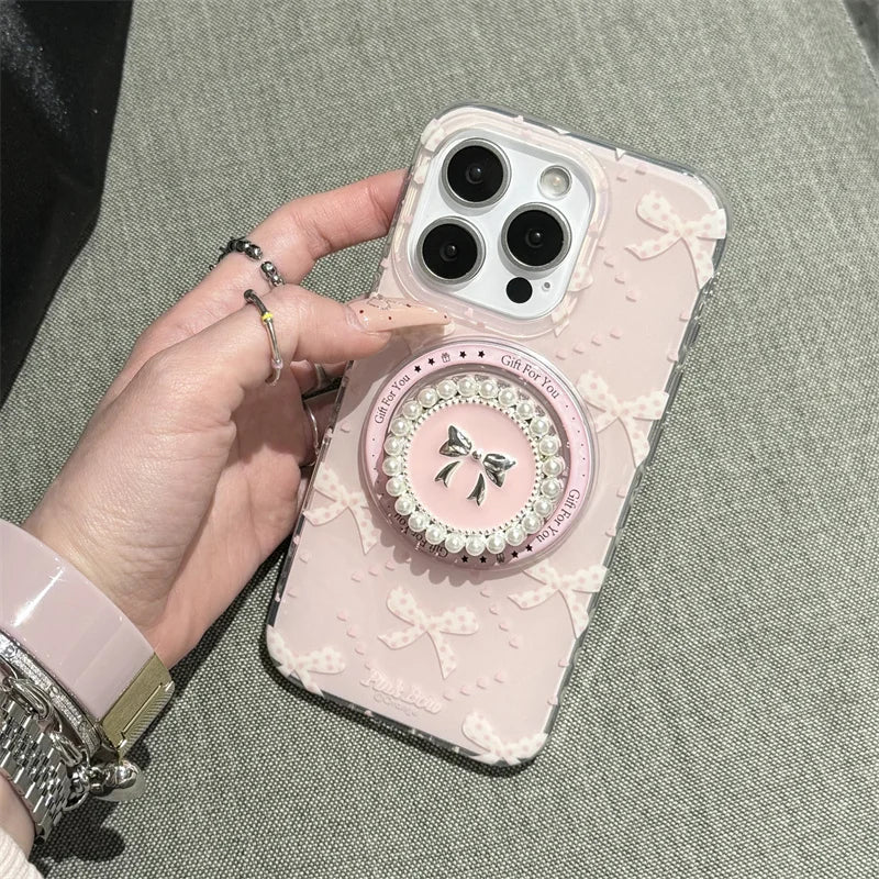 Lovely Pearl Bow Magnetic MagSafe Shockproof Case for iPhone 13–16 Pro Max Series