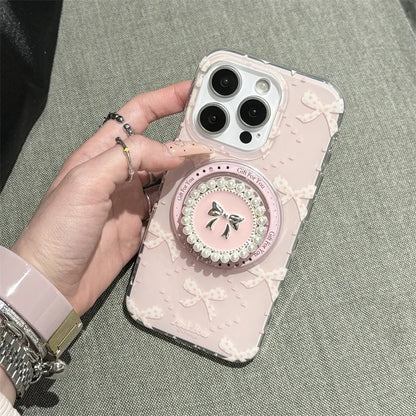 Lovely Pearl Bow Magnetic MagSafe Shockproof Case for iPhone 13–16 Pro Max Series