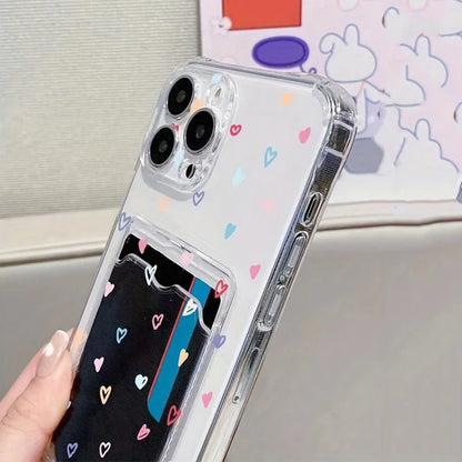 Colorful Heart Card Slot Phone Case for iPhone 7–17 Pro Max Series