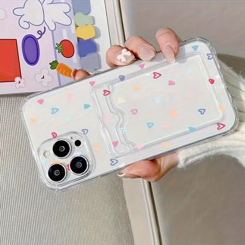 Colorful Heart Card Slot Phone Case for iPhone 7–17 Pro Max Series