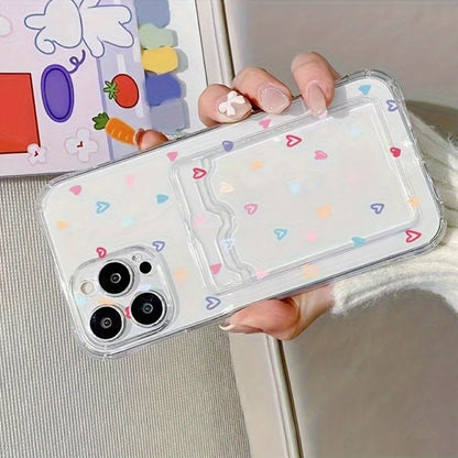 Colorful Heart Card Slot Phone Case for iPhone 7–17 Pro Max Series