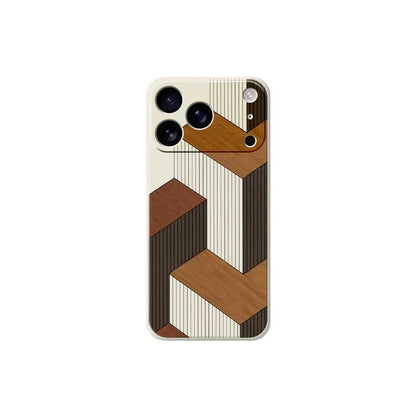Geometric Wooden TPU Phone Case for iPhone 7–17 Pro Max Series
