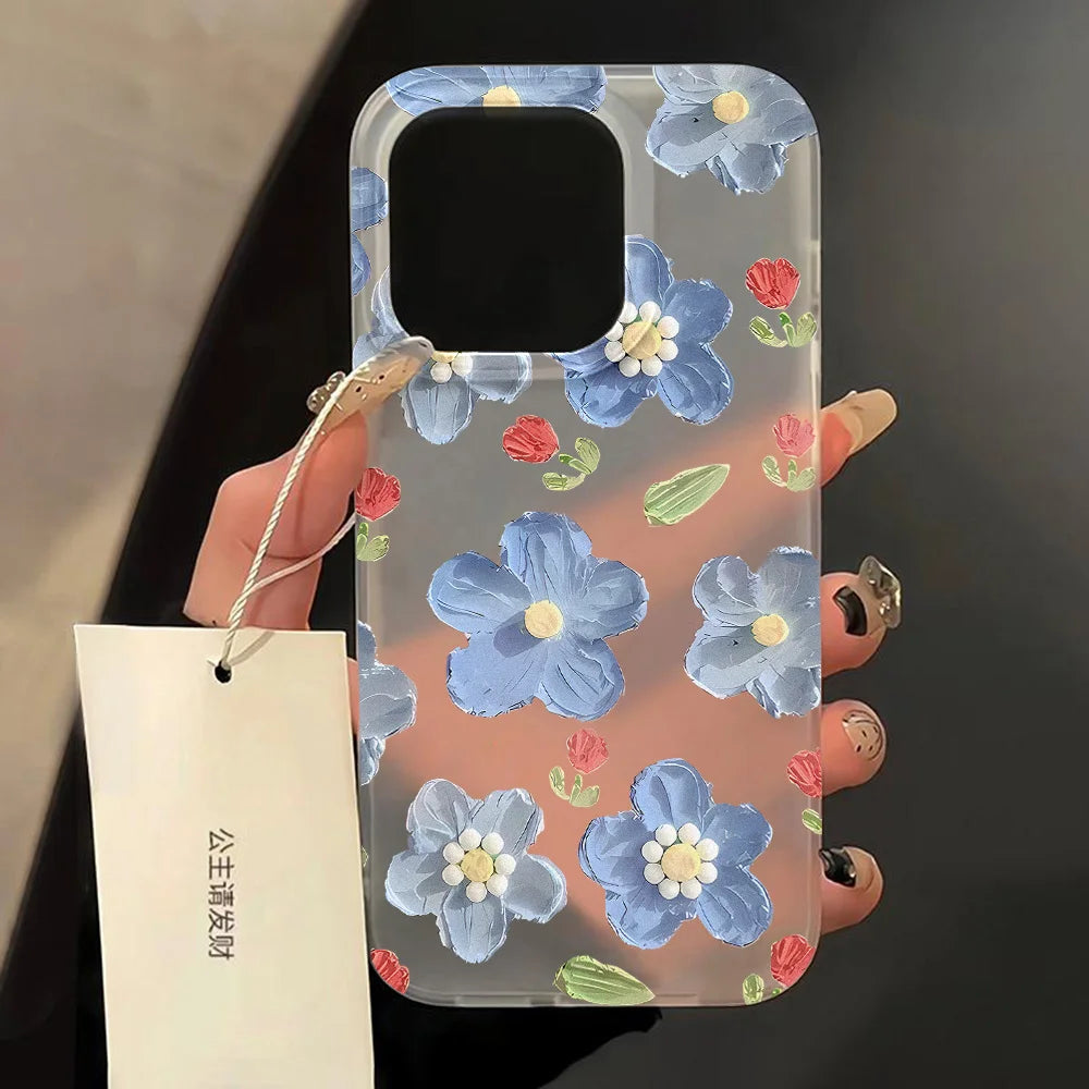 Matte Flower Clear Shockproof Silicone Case for iPhone 11–17 Pro Max Series