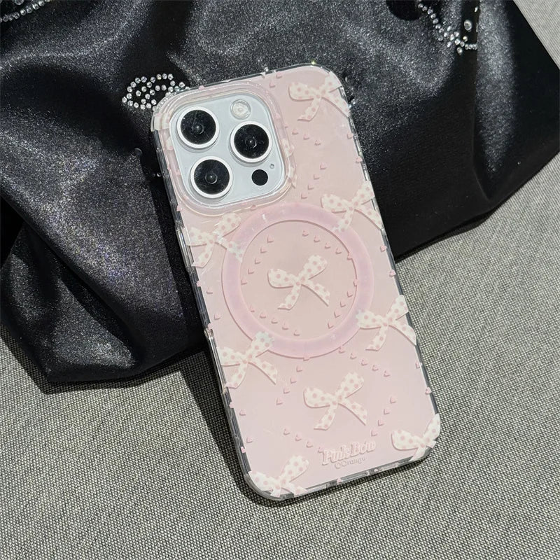 Lovely Pearl Bow Magnetic MagSafe Shockproof Case for iPhone 13–16 Pro Max Series