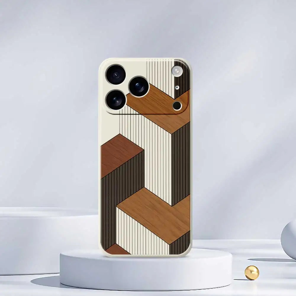 Geometric Wooden TPU Phone Case for iPhone 7–17 Pro Max Series