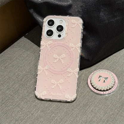 Lovely Pearl Bow Magnetic MagSafe Shockproof Case for iPhone 13–16 Pro Max Series