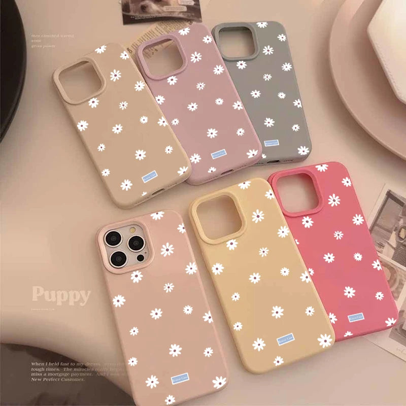 Cute Daisy Flower Shockproof Silicone Case for iPhone 11–17 Pro Max Series