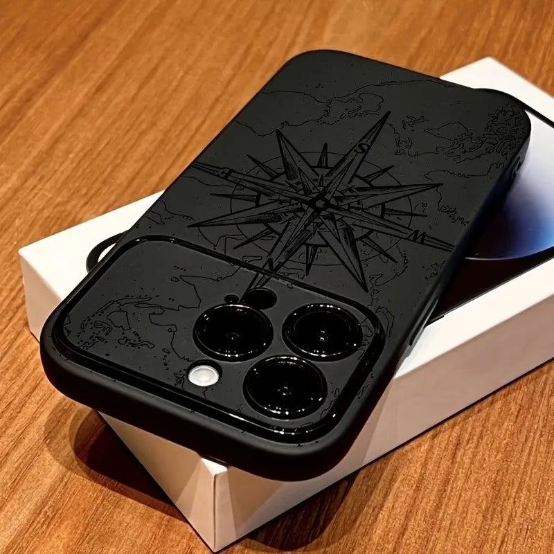 Creative Compass Pattern Shockproof Phone Case for iPhone 11–17 Pro Max Series