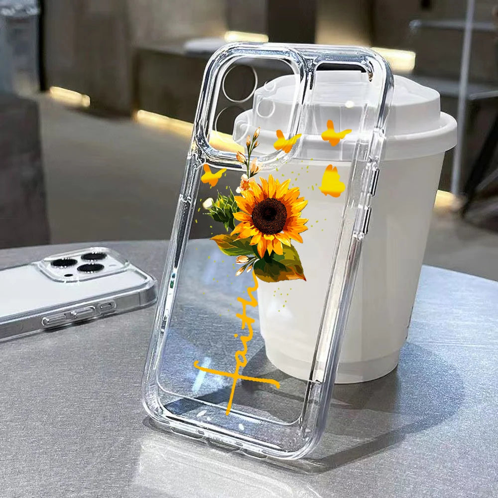 Flower Clear Shockproof Phone Case for iPhone 11–16 Pro Max Series