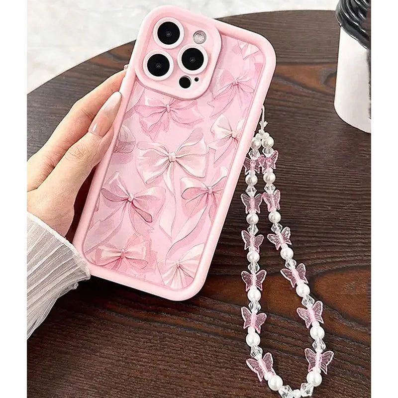 Pink Bow Silicone Butterfly Charm Case for iPhone 7–17 Pro Max Series