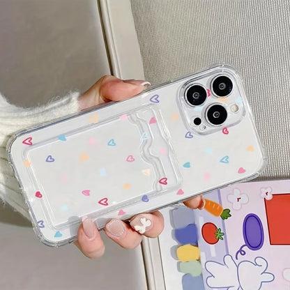 Colorful Heart Card Slot Phone Case for iPhone 7–17 Pro Max Series