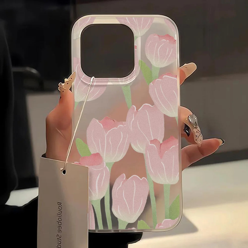 Matte Flower Clear Shockproof Silicone Case for iPhone 11–17 Pro Max Series