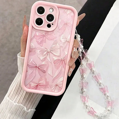 Pink Bow Silicone Butterfly Charm Case for iPhone 7–17 Pro Max Series