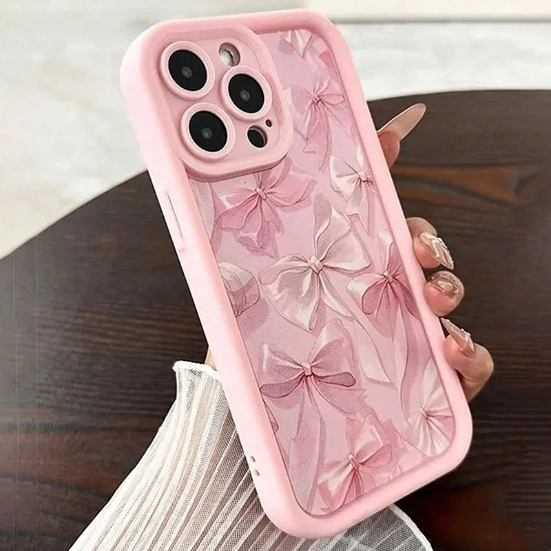 Pink Bow Silicone Butterfly Charm Case for iPhone 7–17 Pro Max Series