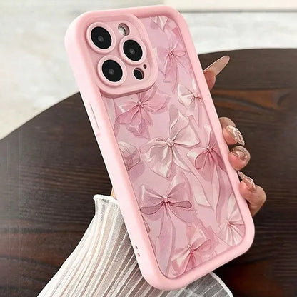 Pink Bow Silicone Butterfly Charm Case for iPhone 7–17 Pro Max Series