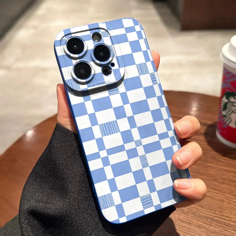 Fashion Pink Gingham Shockproof Silicone Case for iPhone 7–17 Pro Max Series