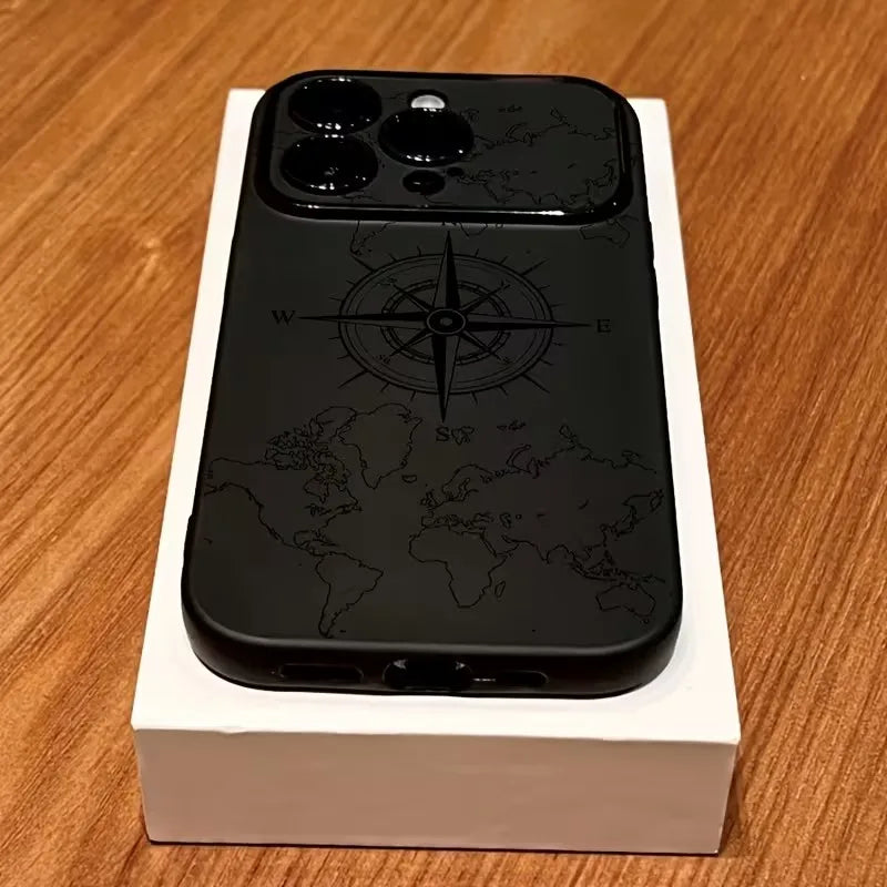 Creative Compass Pattern Shockproof Phone Case for iPhone 11–17 Pro Max Series