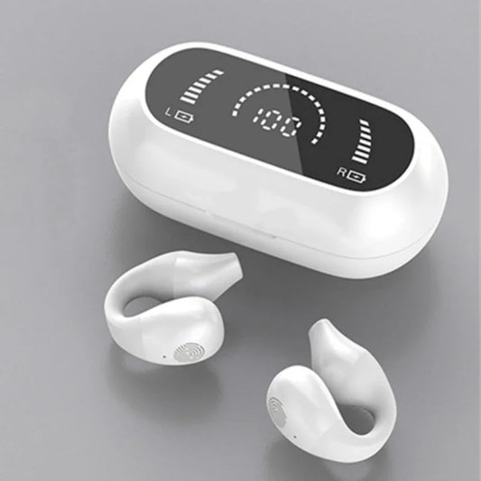 S03 wireless bluetooth earbuds in charging case with digital display for seamless wireless listening.