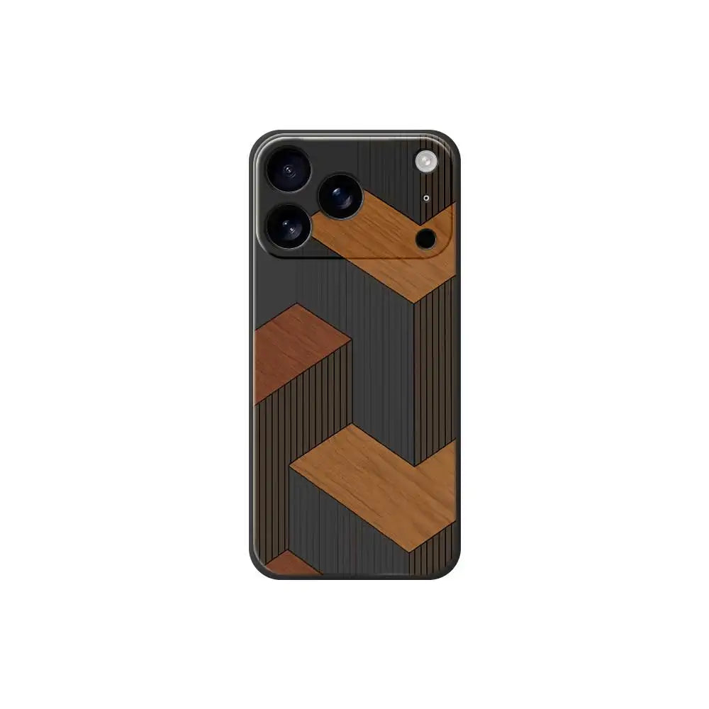 Geometric Wooden TPU Phone Case for iPhone 7–17 Pro Max Series