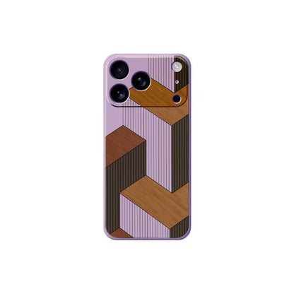 Geometric Wooden TPU Phone Case for iPhone 7–17 Pro Max Series