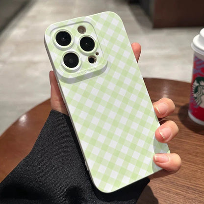 Fashion Pink Gingham Shockproof Silicone Case for iPhone 7–17 Pro Max Series