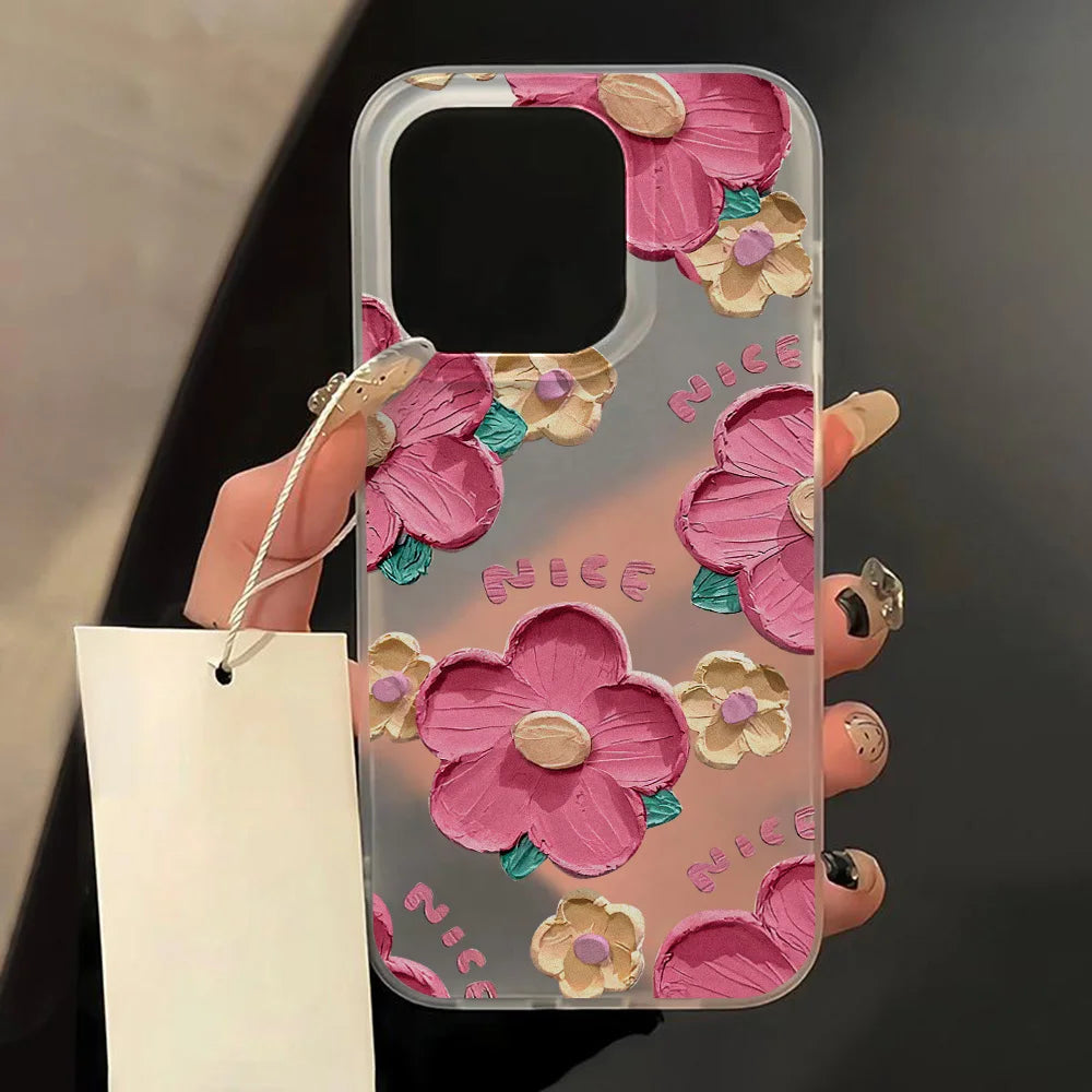 Matte Flower Clear Shockproof Silicone Case for iPhone 11–17 Pro Max Series