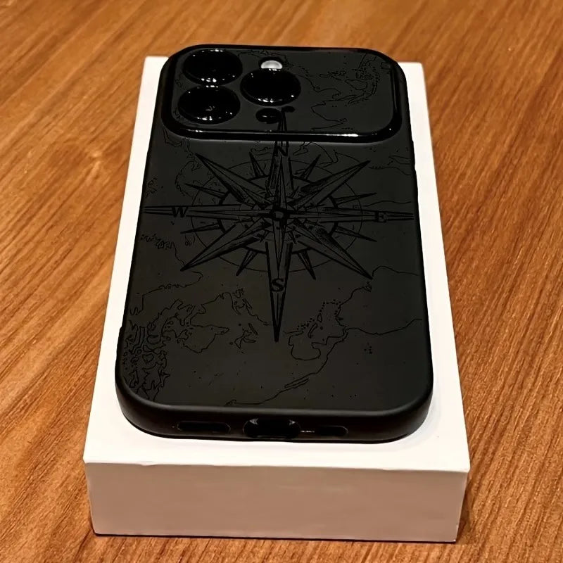 Creative Compass Pattern Shockproof Phone Case for iPhone 11–17 Pro Max Series
