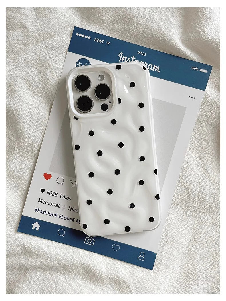 Love Polka Dot Fold Texture Silicone Shockproof Case for iPhone 13–16 Pro Max Series