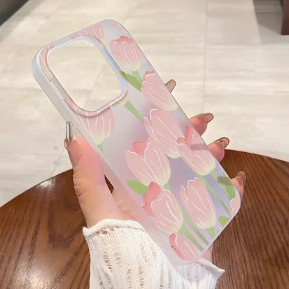Matte Flower Clear Shockproof Silicone Case for iPhone 11–17 Pro Max Series