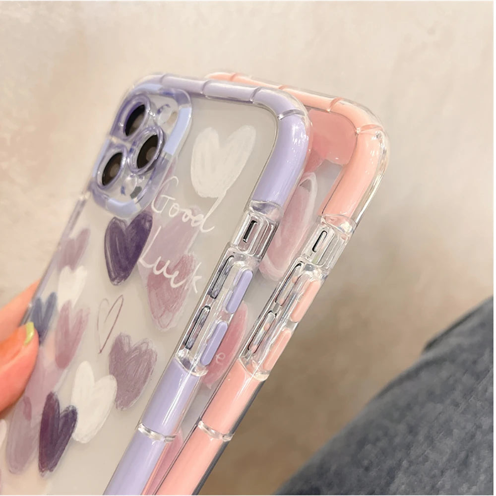 Clear Love Heart Shockproof Silicone Case for iPhone 11–17 Pro Max Series