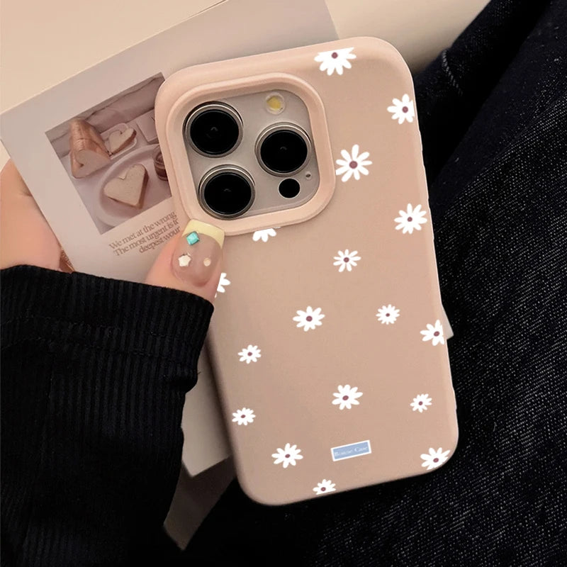 Cute Daisy Flower Shockproof Silicone Case for iPhone 11–17 Pro Max Series