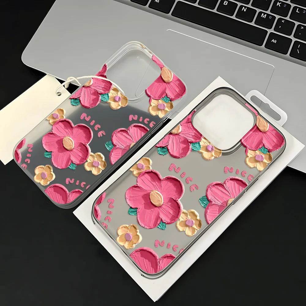Matte Flower Clear Shockproof Silicone Case for iPhone 11–17 Pro Max Series