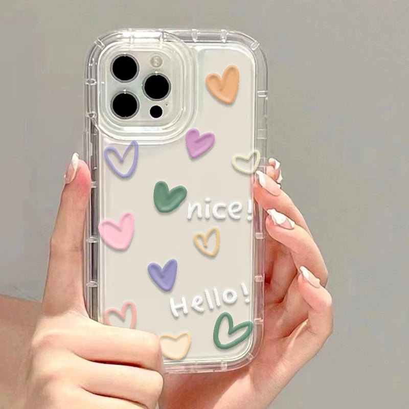 Clear Love Heart Shockproof Silicone Case for iPhone 11–17 Pro Max Series
