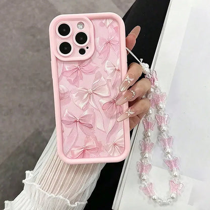 Pink Bow Silicone Butterfly Charm Case for iPhone 7–17 Pro Max Series
